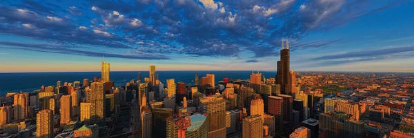 Canvas Print: Aerial view of cityscape at the waterfront, Lake Michigan, Chicago, Cook County, Illinois, USA by Panoramic Images