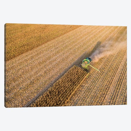 Aerial view of combine harvesting corn crop, Marion County, Illinois, USA Canvas Print #PIM15347} by Panoramic Images Canvas Artwork