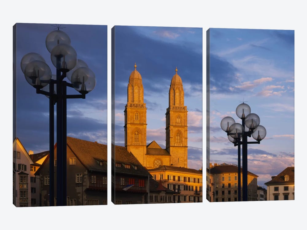 Low angle view of a church, Grossmunster, Zurich, Switzerland by Panoramic Images 3-piece Canvas Art Print