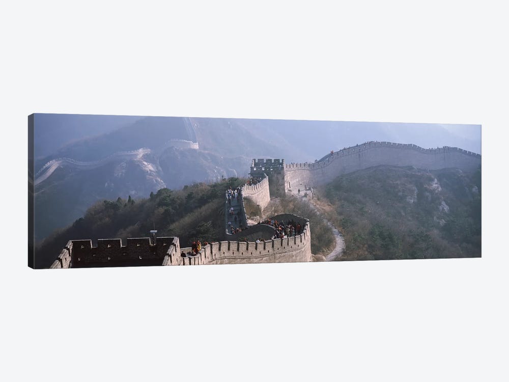Aerial view of tourists walking on a wall, Great Wall Of China, Beijing, China by Panoramic Images 1-piece Canvas Wall Art