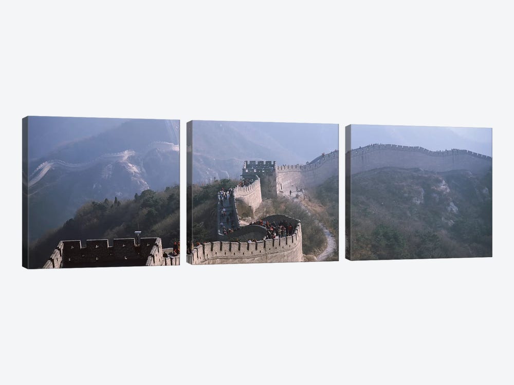 Aerial view of tourists walking on a wall, Great Wall Of China, Beijing, China by Panoramic Images 3-piece Canvas Art