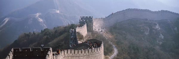 The Great Wall Of China: Aerial view of tourists walking on a wall, Great Wall Of China, Beijing, China by Panoramic Images