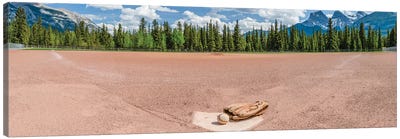 Baseball glove and ball on landscape, Baseball Diamond, Alberta, Canada Canvas Art Print - Baseball Art
