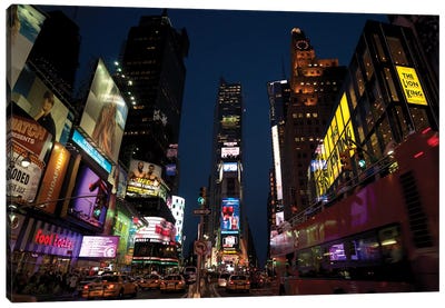 Buildings in a city lit up at dusk, Times Square, Manhattan, New York City, New York State, USA Canvas Art Print - New York City Skylines