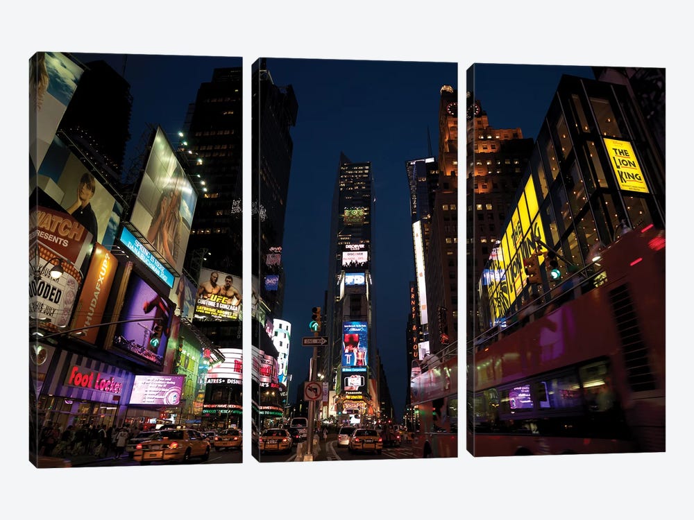 Buildings in a city lit up at dusk, Times Square, Manhattan, New York City, New York State, USA by Panoramic Images 3-piece Canvas Art