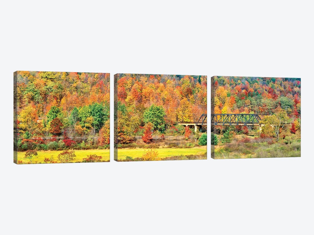 Cantilever bridge and autumnal trees in forest, Central Bridge, New York State, USA by Panoramic Images 3-piece Art Print