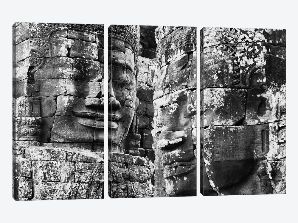 Carved stone faces in the Khmer temple of Bayon, Siem Reap, Cambodia by Panoramic Images 3-piece Canvas Art