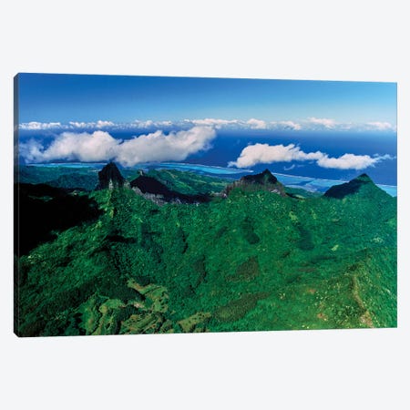 Clouds over mountain range, Moorea, Tahiti, Society Islands, French Polynesia Canvas Print #PIM15453} by Panoramic Images Canvas Print