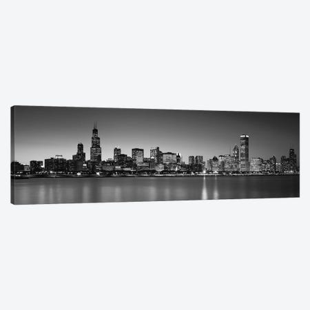 Dusk, Skyline, Chicago, Illinois, USA BW Black and White Canvas Print #PIM15468} by Panoramic Images Canvas Artwork