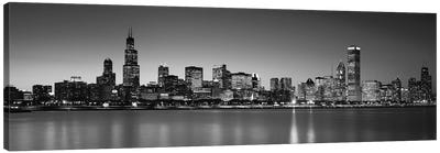 Dusk, Skyline, Chicago, Illinois, USA BW Black and White Canvas Art Print - Chicago Skylines