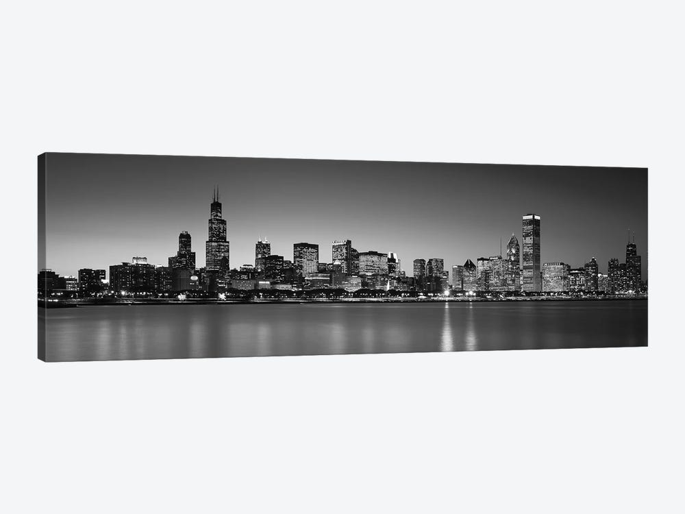 Dusk, Skyline, Chicago, Illinois, USA BW Black and White by Panoramic Images 1-piece Canvas Print