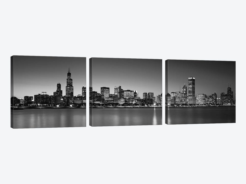 Dusk, Skyline, Chicago, Illinois, USA BW Black and White by Panoramic Images 3-piece Art Print