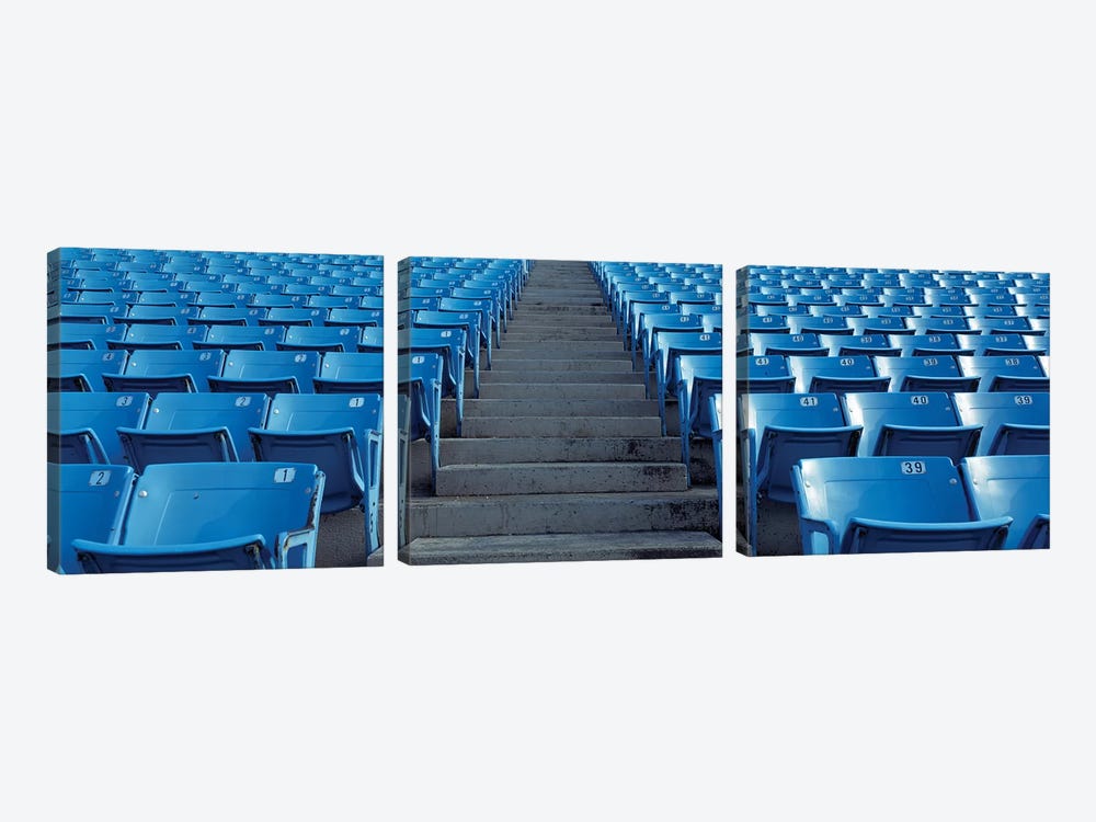 Empty blue seats in a stadium, Soldier Field, Chicago, Illinois, USA by Panoramic Images 3-piece Art Print