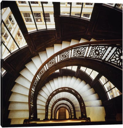 High angle view of a spiral staircase, Rookery, Chicago, Cook County, Illinois, USA Canvas Art Print - Illinois Art