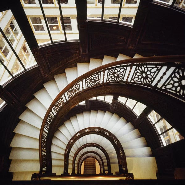 Illinois: High angle view of a spiral staircase, Rookery, Chicago, Cook County, Illinois, USA by Panoramic Images