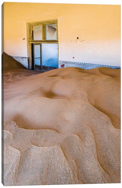 House interior devastated by sand, Kolmanskop, Namib desert, Luderitz, Namibia, Africa Canvas Art Print - Namibia