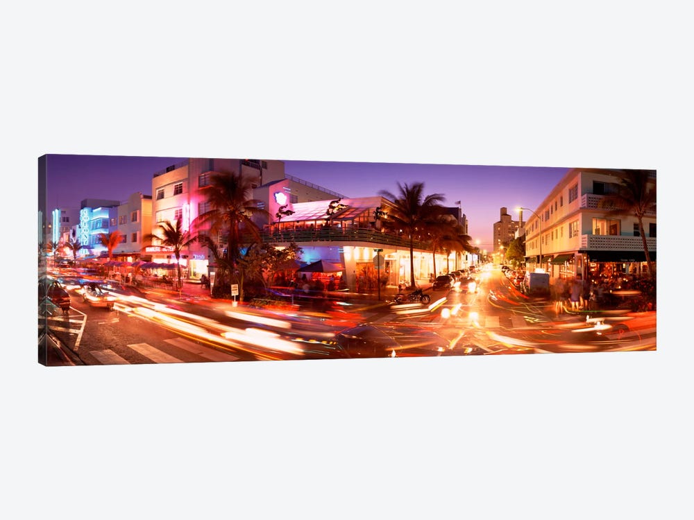 Traffic on a road, Ocean Drive, Miami, Florida, USA by Panoramic Images 1-piece Canvas Artwork
