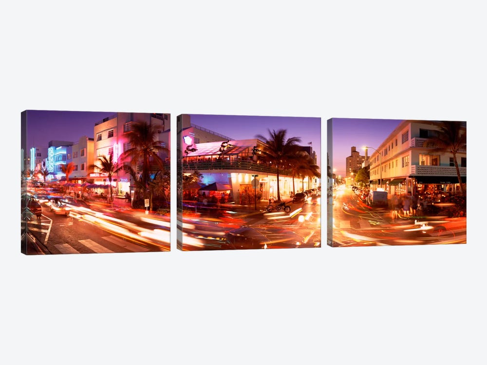Traffic on a road, Ocean Drive, Miami, Florida, USA by Panoramic Images 3-piece Canvas Wall Art