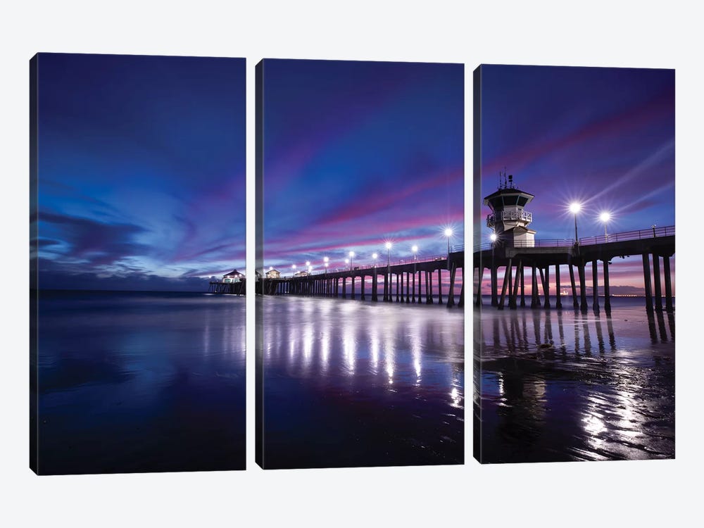 Huntington Beach Pier at dusk, California, USA by Panoramic Images 3-piece Canvas Wall Art