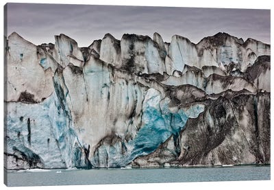 Volcanic Ash From Grimsvotn On Ice Walls, Jokulsarlon Glacial Lagoon, Vatnajokull National Park, Iceland Canvas Art Print - Glacier & Iceberg Art