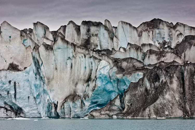 Volcanic Ash From Grimsvotn On Ice Walls, Jokulsarlon Glacial Lagoon, Vatnajokull National Park, Iceland