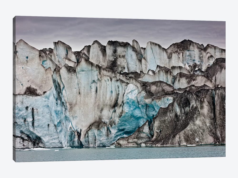 Volcanic Ash From Grimsvotn On Ice Walls, Jokulsarlon Glacial Lagoon, Vatnajokull National Park, Iceland 1-piece Canvas Artwork