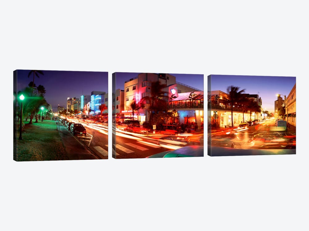 Traffic On A Road, Ocean Drive, Miami, Florida, USA #2 by Panoramic Images 3-piece Canvas Art Print
