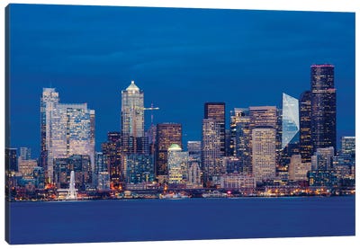 Illuminated city at night, Seattle, Washington, USA Canvas Art Print - Seattle Art