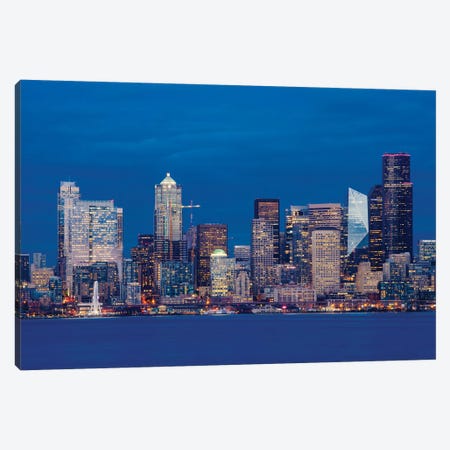 Illuminated city at night, Seattle, Washington, USA Canvas Print #PIM15538} by Panoramic Images Canvas Artwork