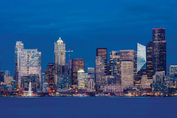 Seattle Skylines: Illuminated city at night, Seattle, Washington, USA by Panoramic Images