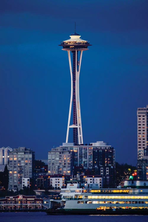 Illuminated city at night, Seattle, Washington, USA