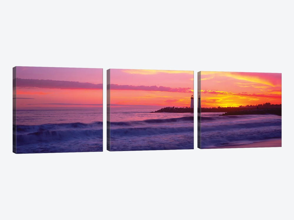 Lighthouse on the coast at dusk, Walton Lighthouse, Santa Cruz, California, USA by Panoramic Images 3-piece Art Print