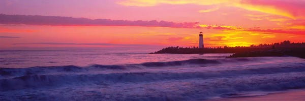 Lighthouse on the coast at dusk, Walton Lighthouse, Santa Cruz, California, USA