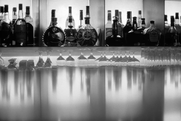 Liquor bottles and glasses, Paris, France