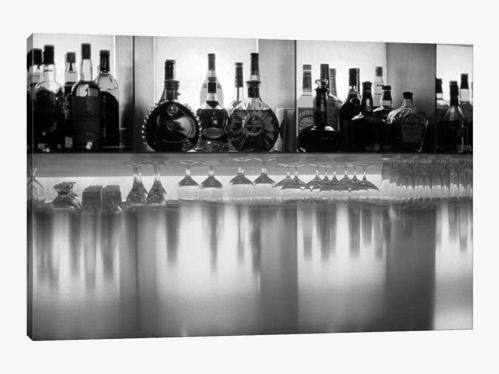Liquor bottles and glasses, Paris, France by Panoramic Images 1-piece Canvas Art Print