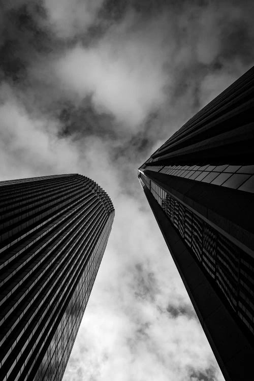 Looking up skyscrapers, San Francisco, California, USA