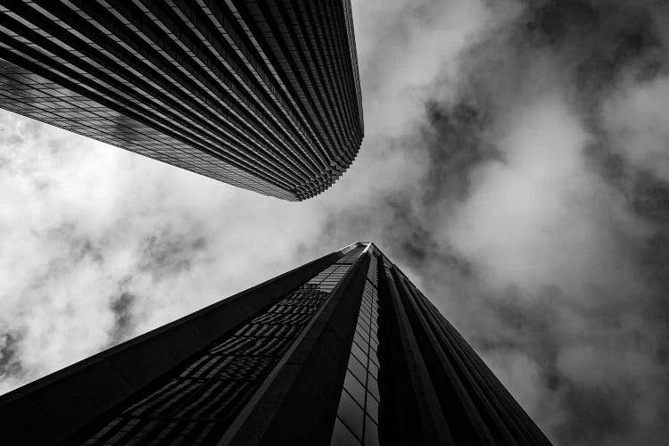 Looking up skyscrapers, San Francisco, California, USA