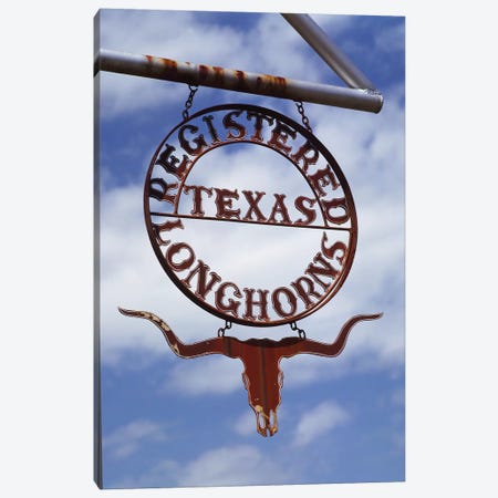 Low angle view of a longhorn registered sign hanging on a pole, Texas, USA Canvas Print #PIM15574} by Panoramic Images Art Print