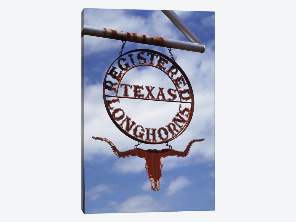 Low angle view of a longhorn registered sign hanging on a pole, Texas, USA by Panoramic Images 1-piece Canvas Art Print