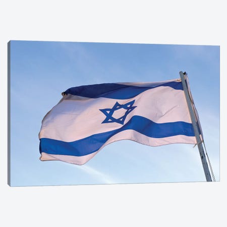 Low angle view of an Israeli Flag fluttering, Israel Canvas Print #PIM15577} by Panoramic Images Canvas Art Print