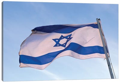 Low angle view of an Israeli Flag fluttering, Israel Canvas Art Print - Israel Art