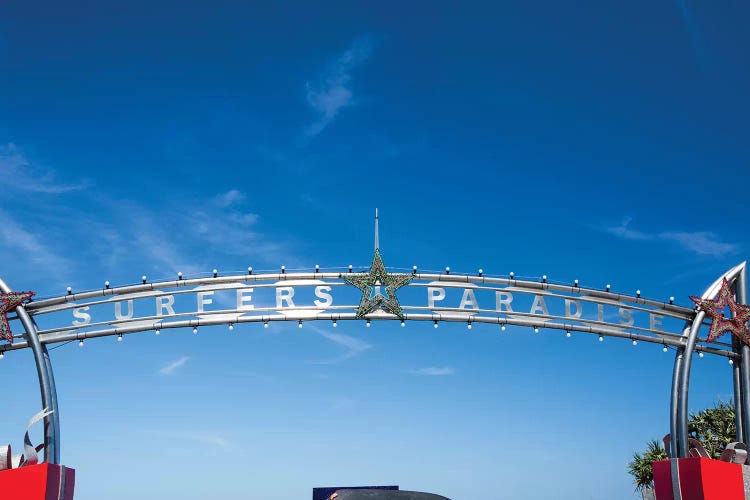 Low angle view of entrance of Surfers Paradise, City of Gold Coast, Queensland, Australia