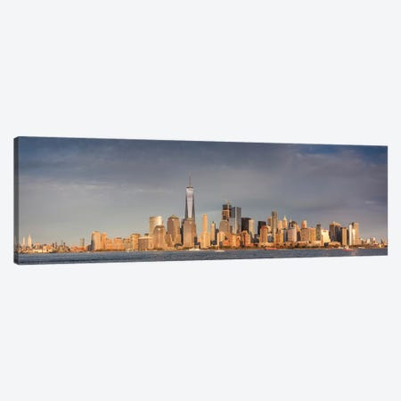 Lower Manhattan skyline with Freedom Tower from New Jersey at dusk, Manhattan, New York City, New York State, USA Canvas Print #PIM15583} by Panoramic Images Canvas Print