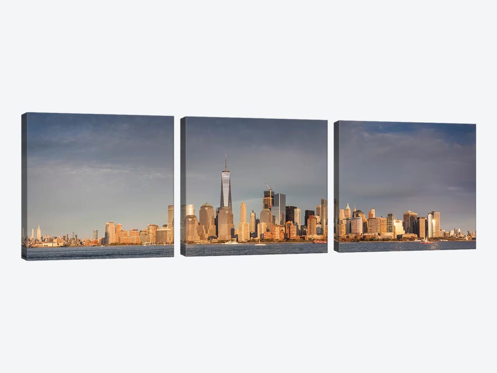 Lower Manhattan skyline with Freedom Tower from New Jersey at dusk, Manhattan, New York City, New York State, USA by Panoramic Images 3-piece Art Print