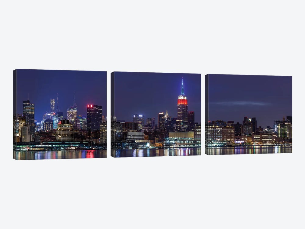 Manhattan skyline with Empire State Building from Hoboken at dawn, New York City, New York State, USA by Panoramic Images 3-piece Canvas Print