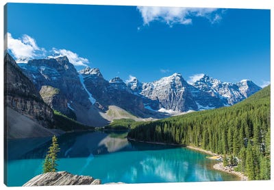 Moraine Lake at Banff National Park in the Canadian Rockies near Lake Louise, Alberta, Canada Canvas Art Print - Mountains Scenic Photography