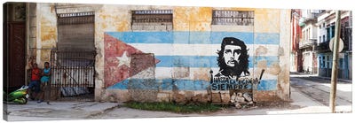 Wall Mural Of Che Guevara On The Cuban Flag, Havana, Cuba Canvas Art Print - Havana Art