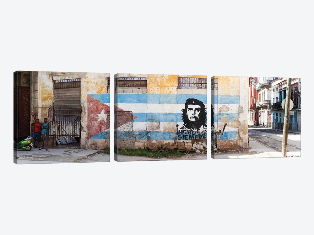 Wall Mural Of Che Guevara On The Cuban Flag, Havana, Cuba by Panoramic Images 3-piece Canvas Wall Art