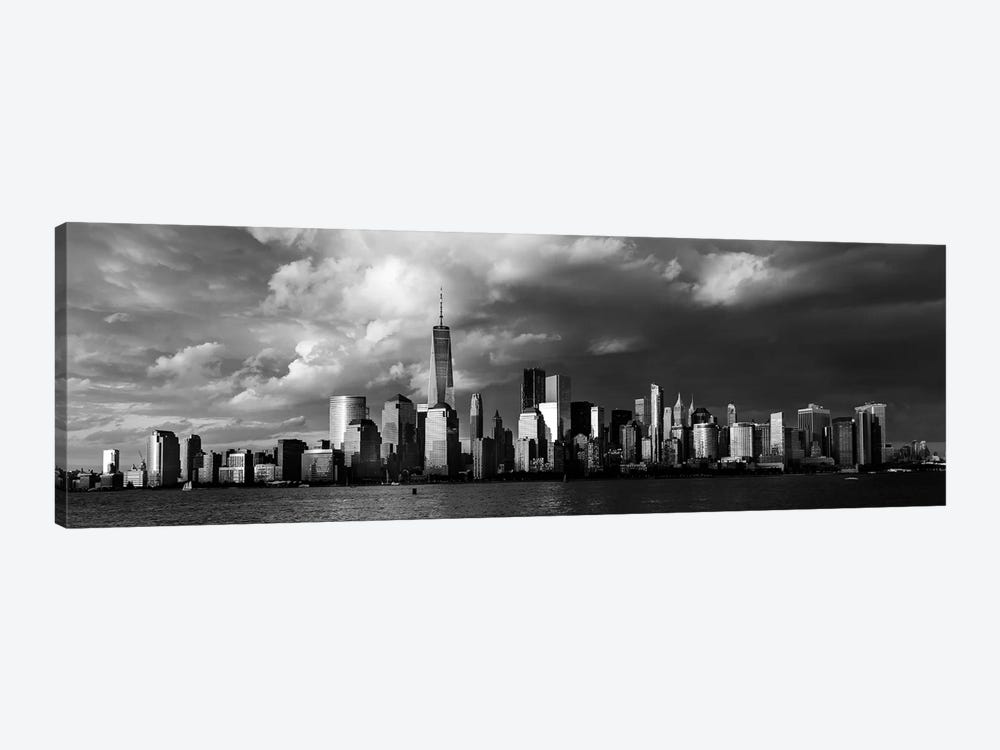 New York City Spectacular Sunset fin black and white focuses on One World Trade Tower, Freedom Tower, NY by Panoramic Images 1-piece Canvas Wall Art