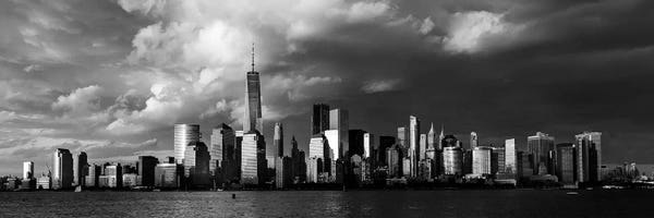 City Sunrises & Sunsets: New York City Spectacular Sunset fin black and white focuses on One World Trade Tower, Freedom Tower, NY by Panoramic Images